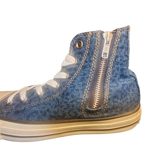 Converse Chuck Taylors Denim Leopard Mid High Sneakers Shoes W/ Zip Original Siz - Picture 6 of 11